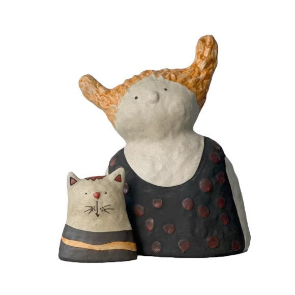 Funny Handmade Cat and Figure Sculpture