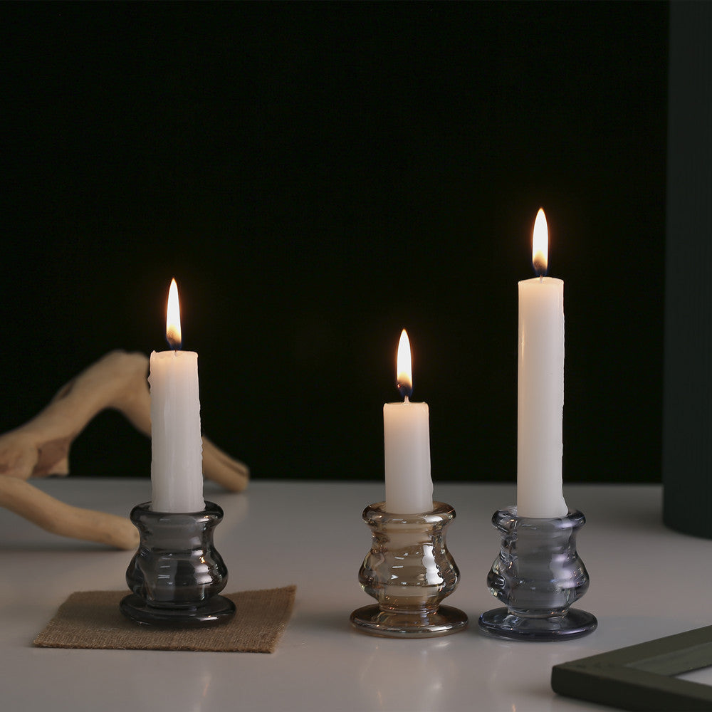 Glass Taper Candle Holder with Curved Weighted Base Bowlift