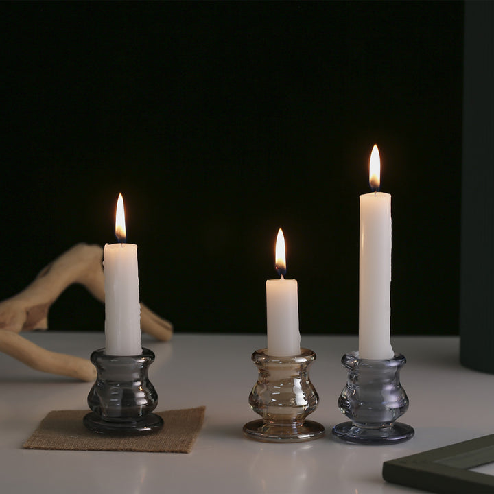 Glass Taper Candle Holder with Curved Weighted Base Bowlift