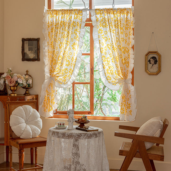 Floral Print Sheer Window Curtains