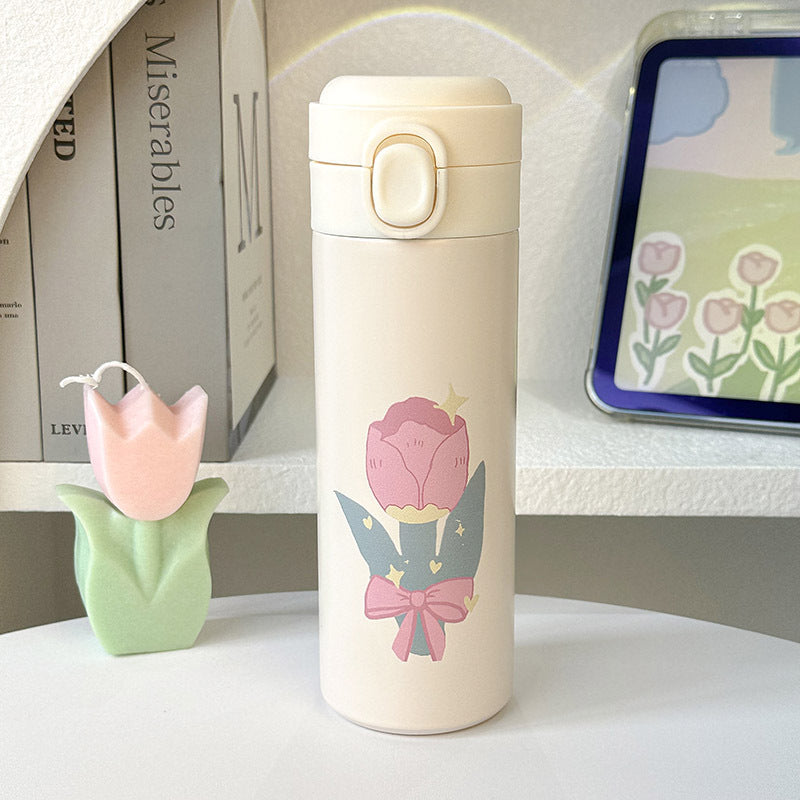 Women Insulated Water Bottle with Elegant Flower Design Bowlift