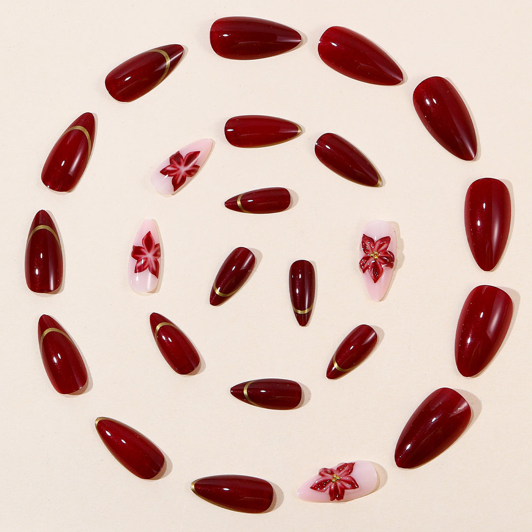 Elegant Floral Accent Stiletto Nail Art Extensions Bowlift
