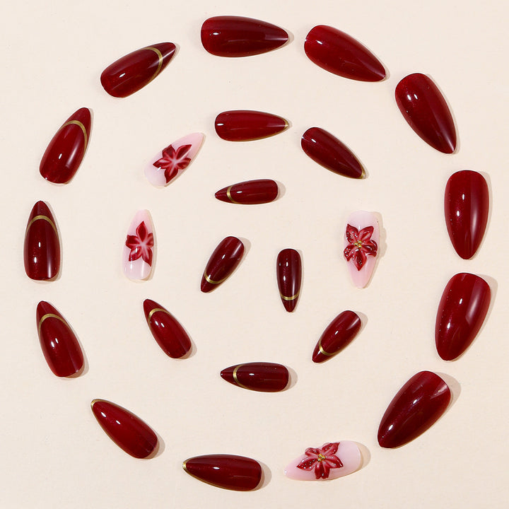 Elegant Floral Accent Stiletto Nail Art Extensions Bowlift