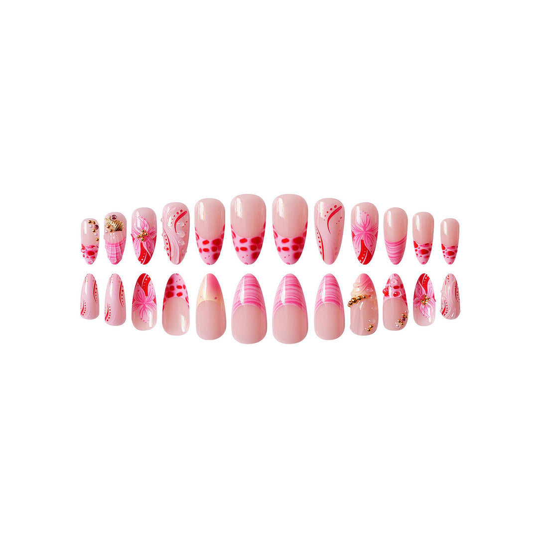 Floral Design Stiletto Press-On Nails Bowlift