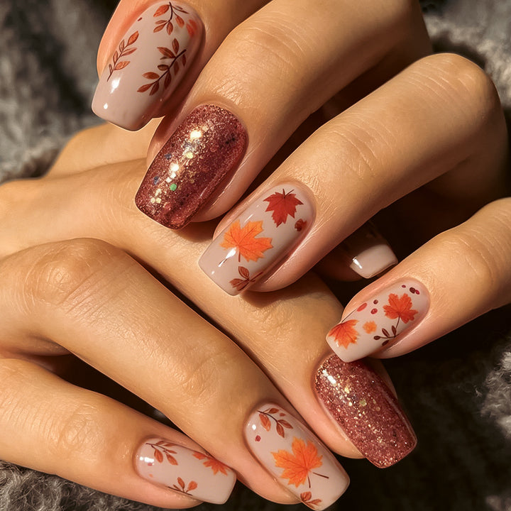 Decorative Autumn-Themed Press-On Nails Bowlift