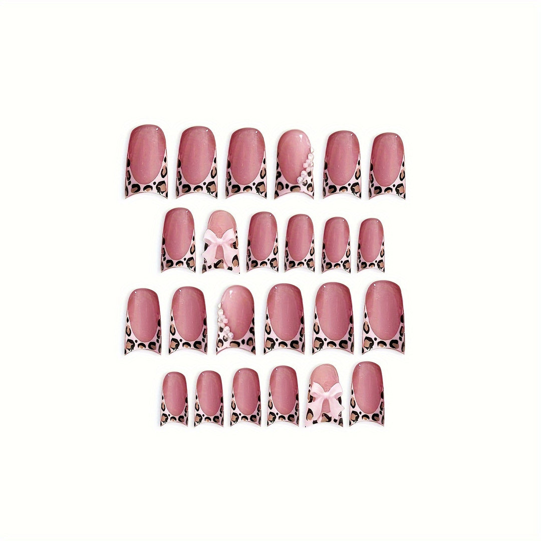 Glamorous Floral and Leopard Print Press-On Nail Art Bowlift