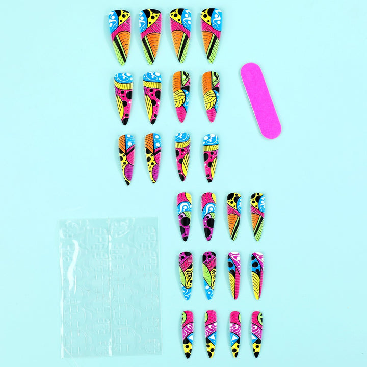 Creative Nail Art with Colorful Design Bowlift