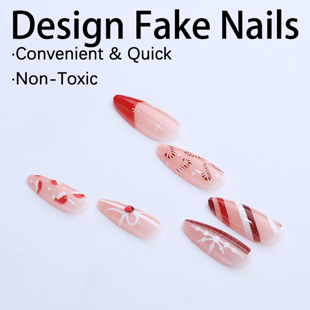 Art nail set with festive candy cane and Christmas motifs Bowlift