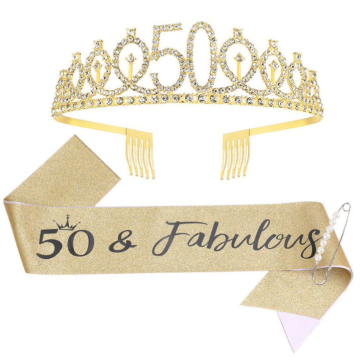 Women Crystal-Embellished Birthday Crown with Personalized Sash Bowlift