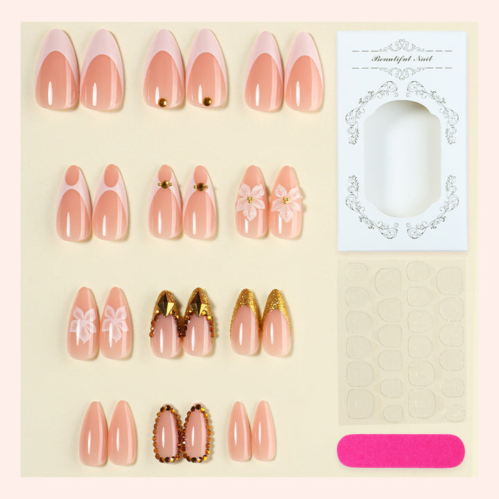 Artificial nail set with elegant flower and gold accents Bowlift