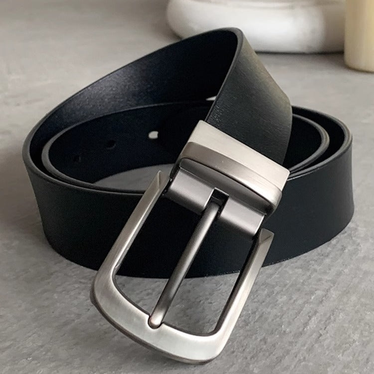 Classic Full-Grain Leather Dress Belt with Brushed Metal Pin Buckle Bowlift