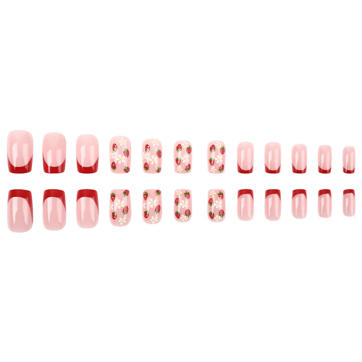 Artistic Strawberry Floral Press-On Nails Bowlift