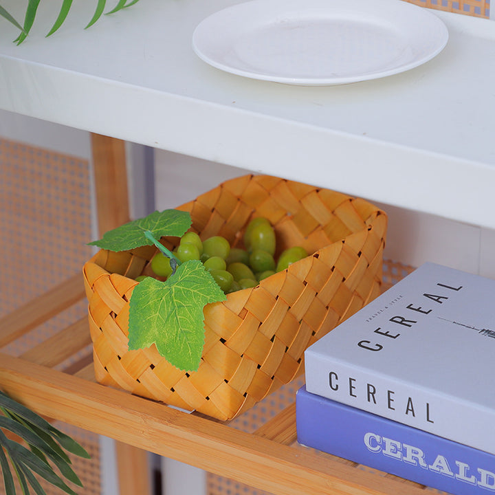 Rectangular storage basket made of woven natural material
