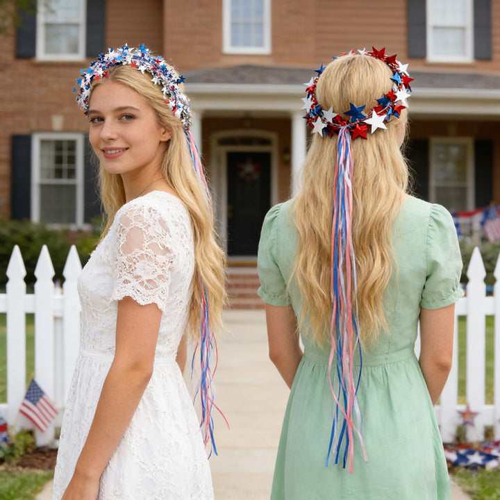 Unisex nan hanging star wreath with long satin ribbons and light wire core Bowlift