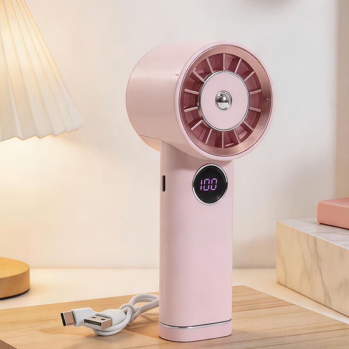 Women's Portable Mini Hand Fan with Digital Temperature Display Bowlift