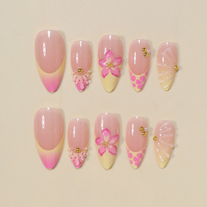 Floral Embellished Stiletto Nail Art Tips Bowlift