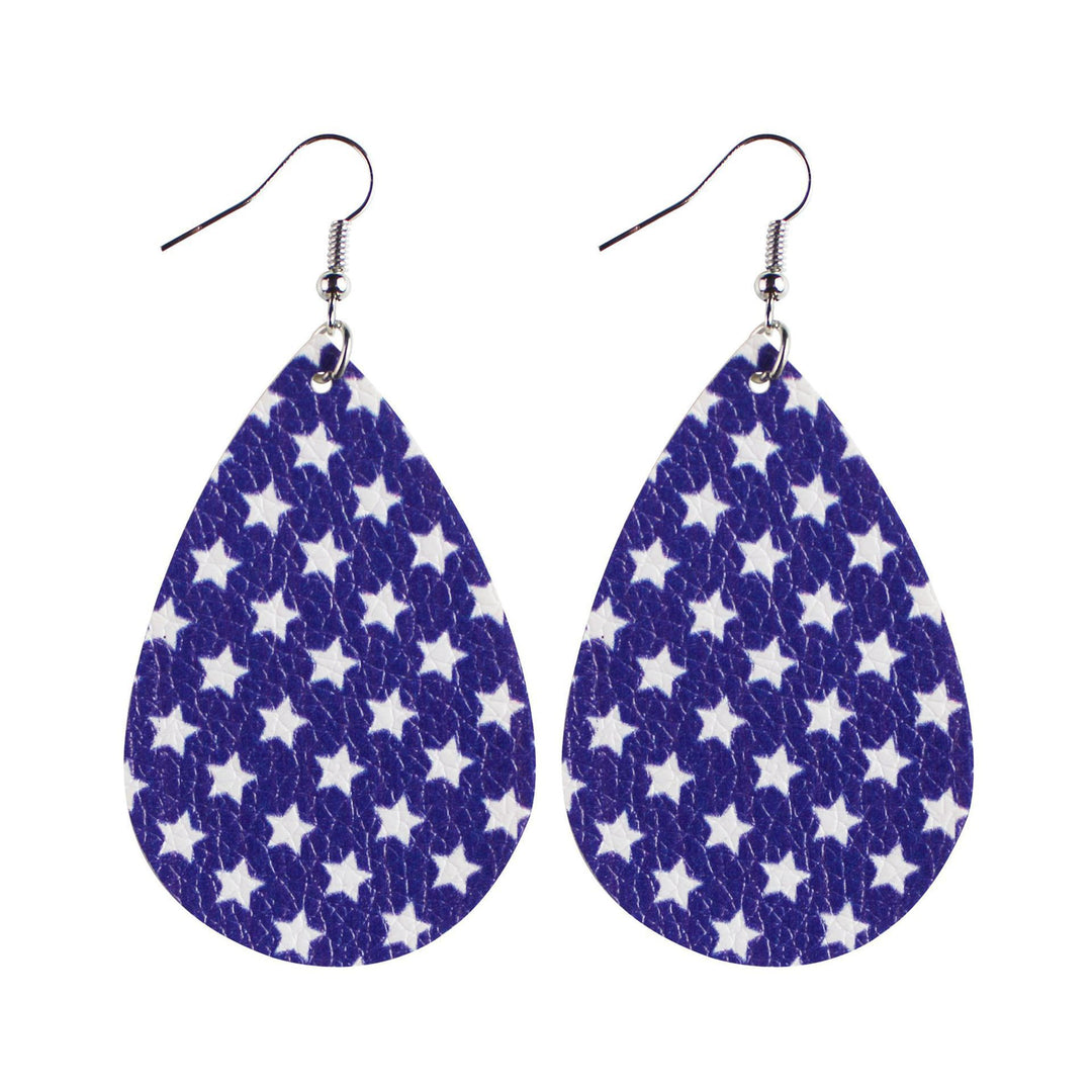 Women's nan teardrop-shaped faux leather earrings with star and stripe print Bowlift