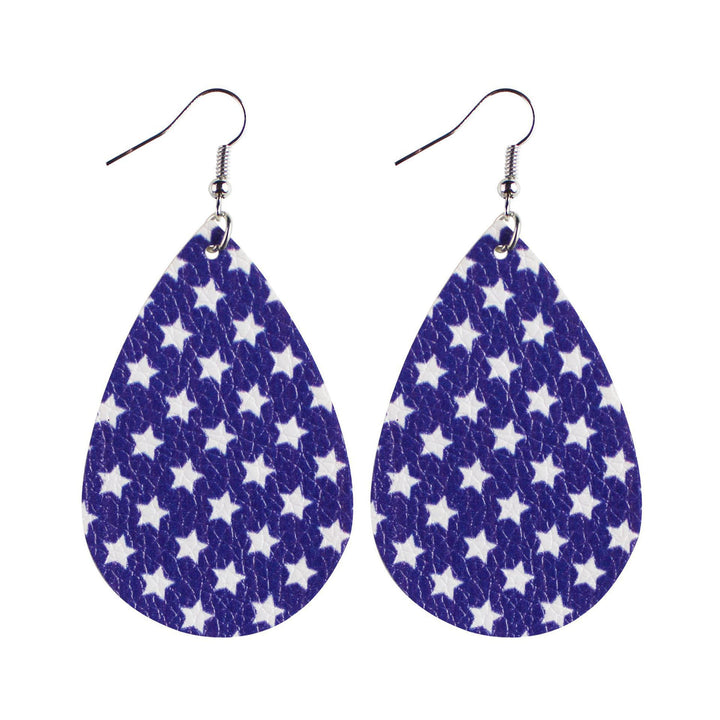 Women's nan teardrop-shaped faux leather earrings with star and stripe print Bowlift