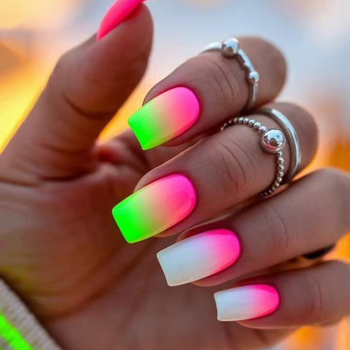 Creative Gel Nails with Neon Gradient Bowlift