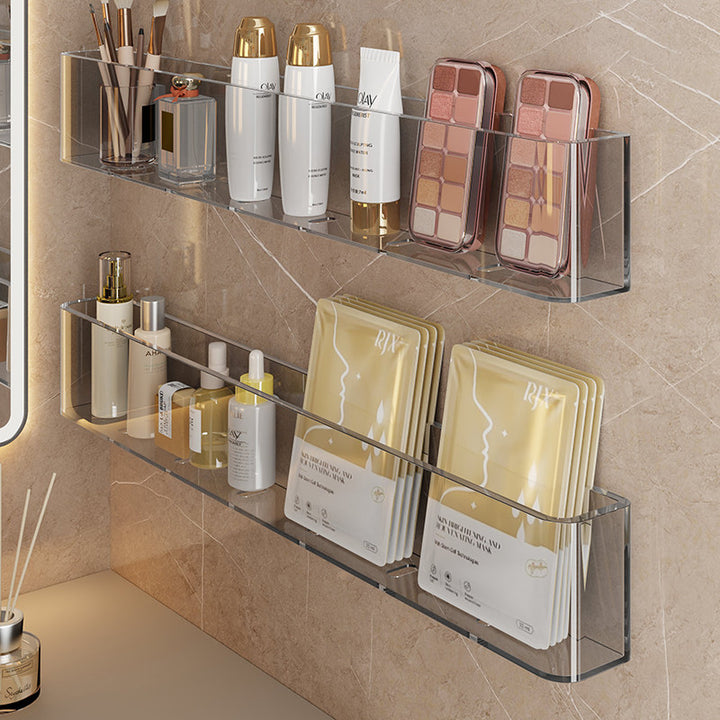 Wall-Mounted Clear Acrylic Two-Tier Bathroom Shelf Organizer with Raised Front