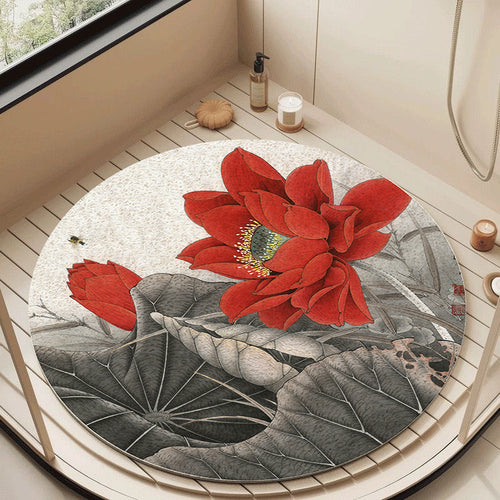 Floral Design Circular Bath Mat Bowlift
