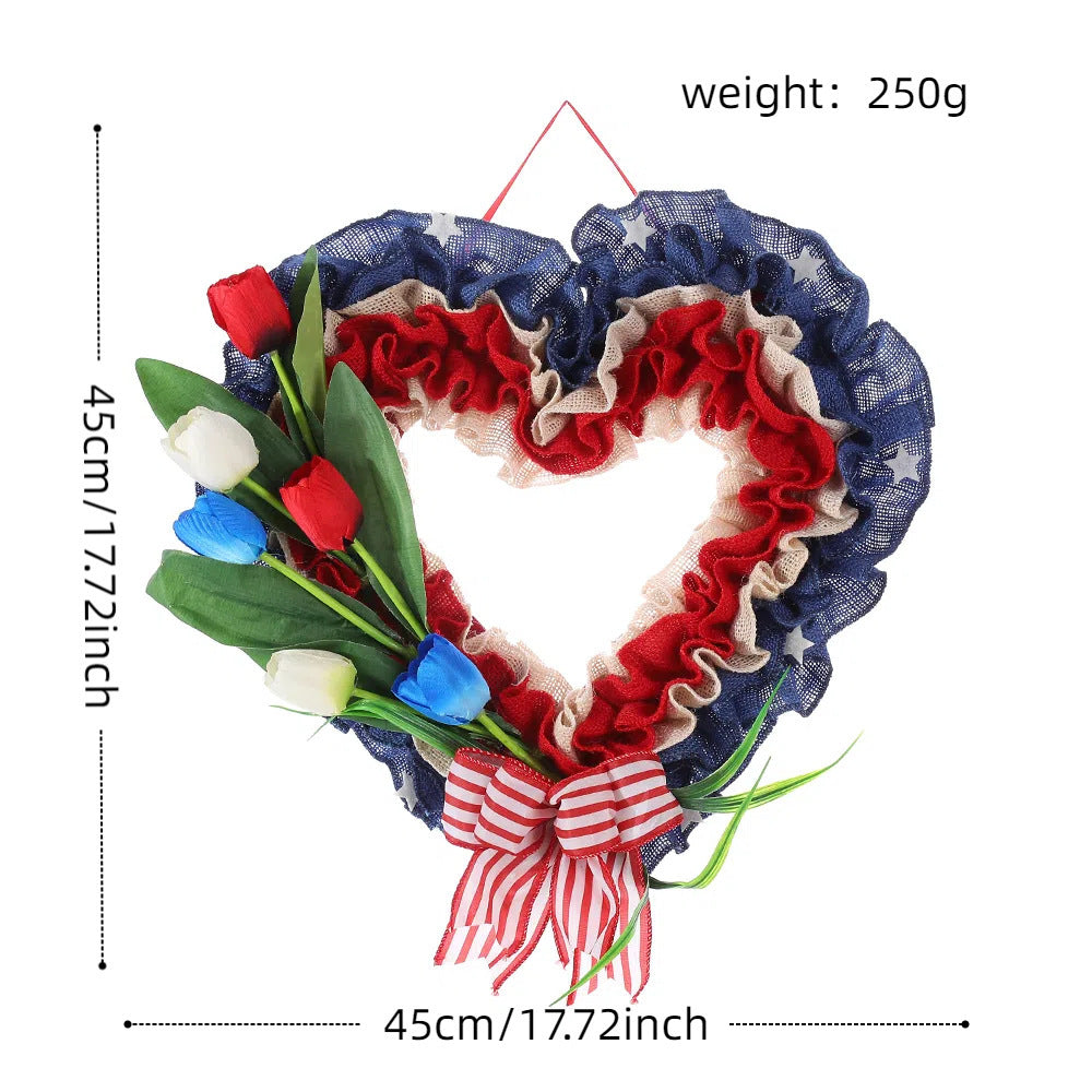 Unisex heart-shaped door wreath made of jute with star embellishments and artificial tulips Bowlift