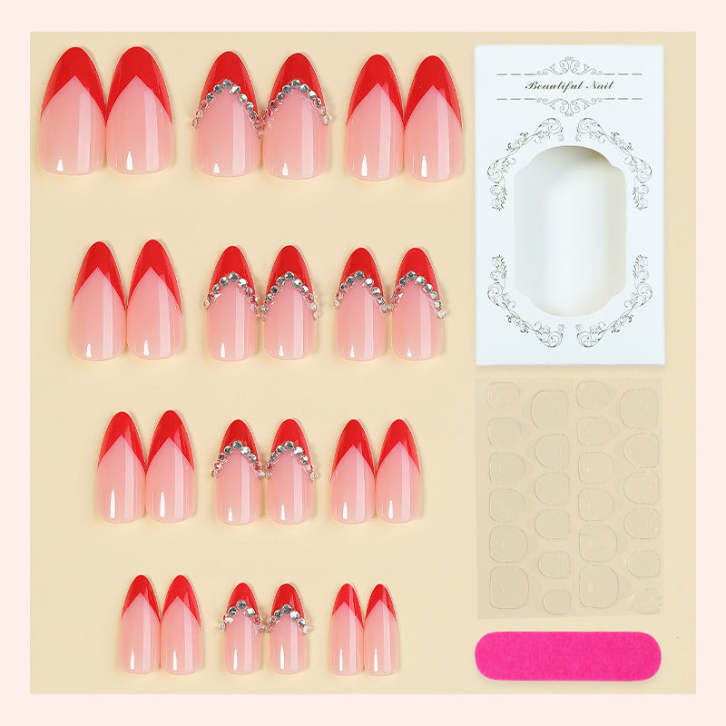 Premium Decorative Press-On Nail Set with Jewel Accents Bowlift