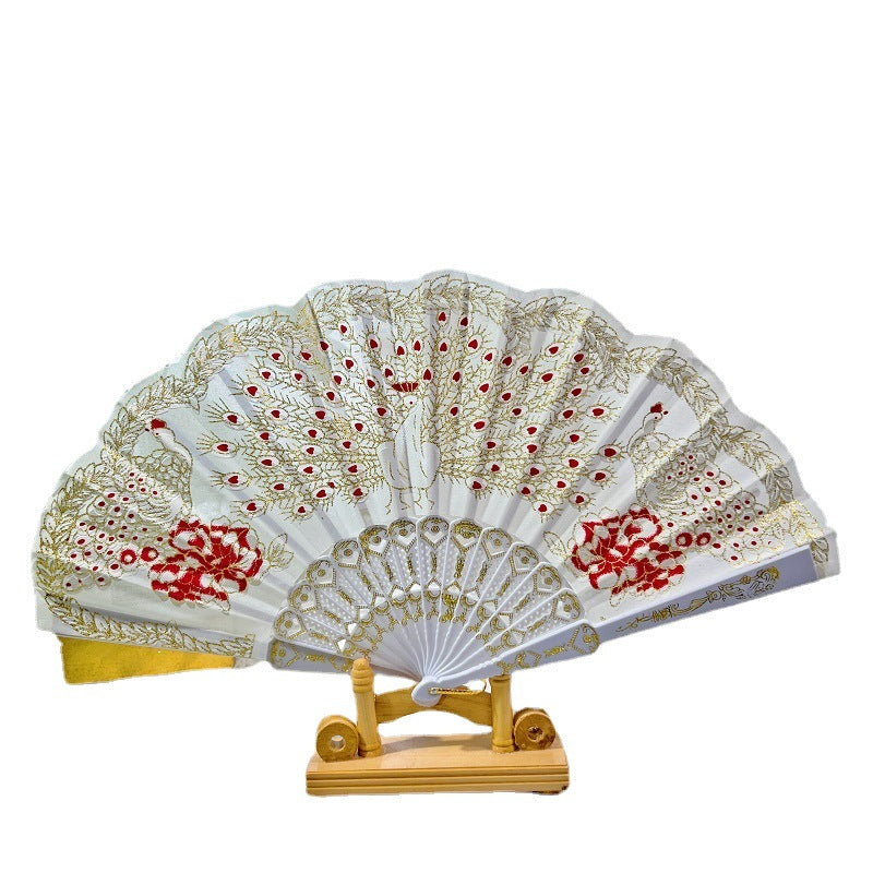 Women Folding Hand Fan with Elegant Embroidery Bowlift
