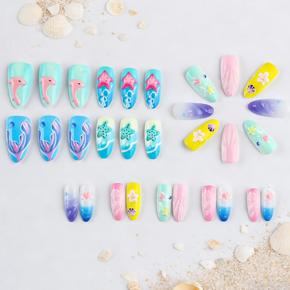 3D Seaside-Themed Press-On Nail Art Bowlift