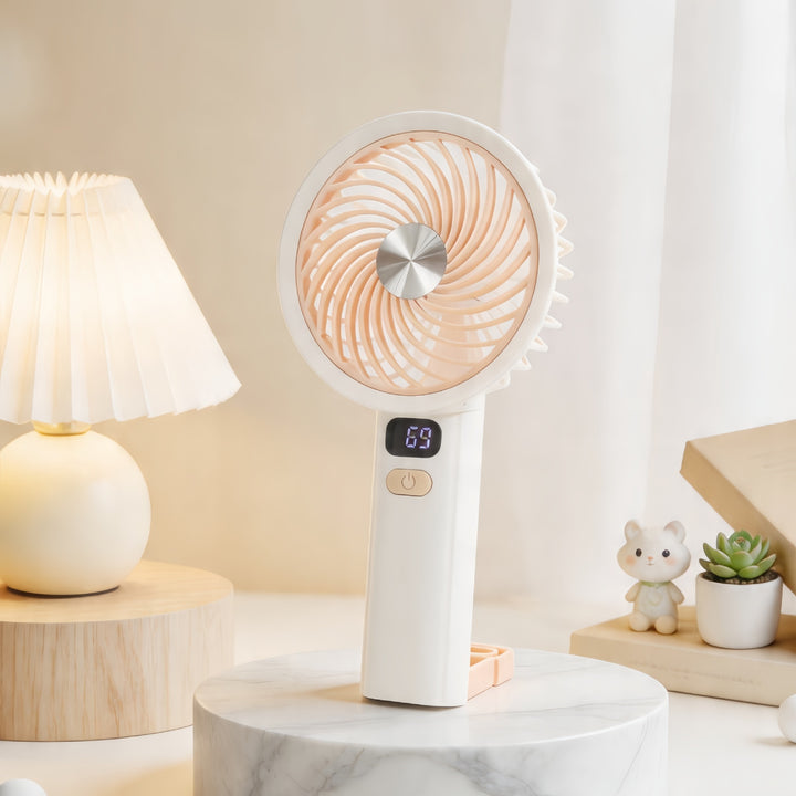 Women's Portable Handheld Fan with Digital Temperature Display and Ergonomic Handle Bowlift