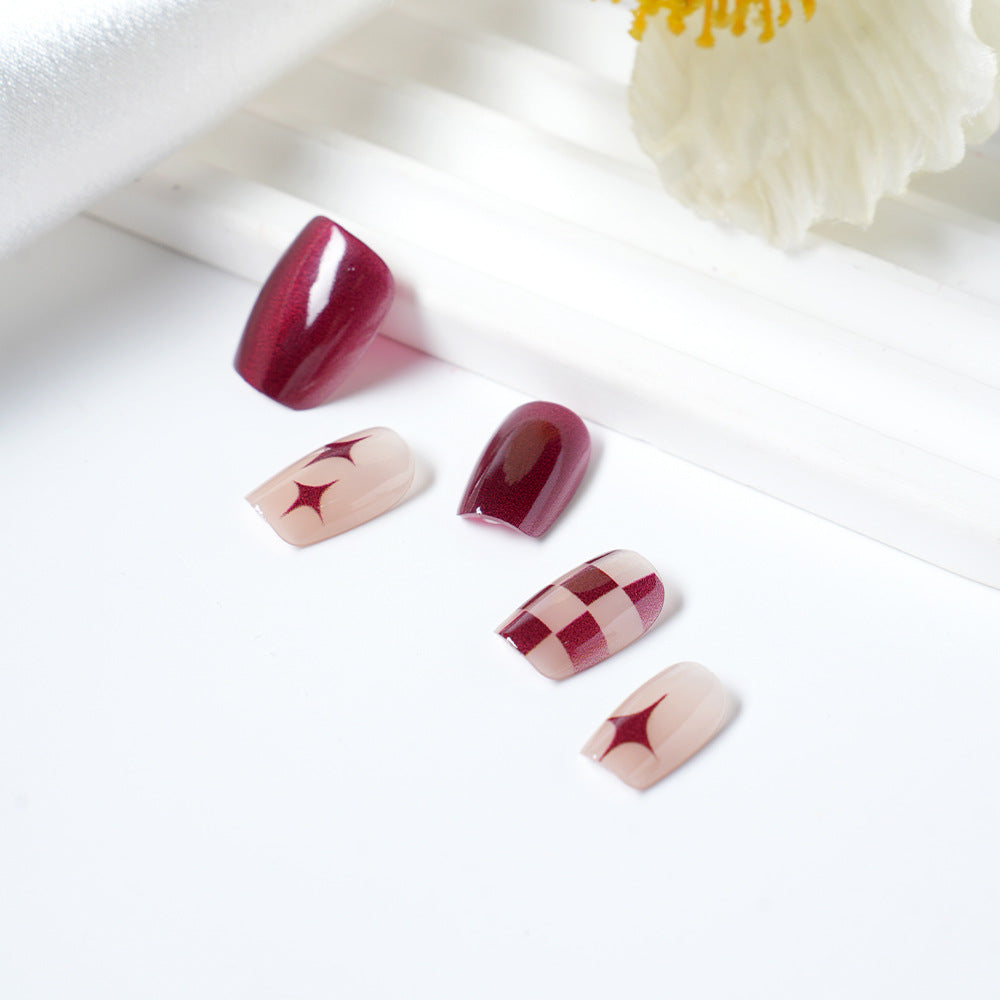 Artistic Press-On Nail Set with Unique Geometric Designs Bowlift