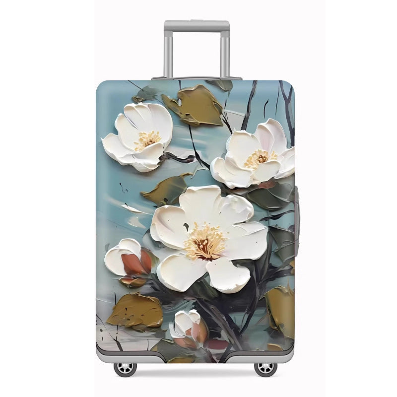 Unisex nan elastic motif suitcase cover made of stretchable polyester with handle and wheel openings Bowlift