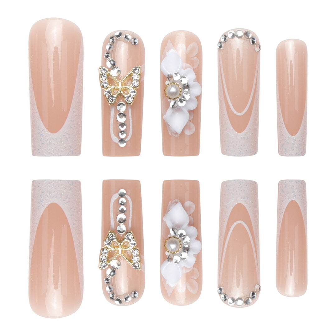 Decorative Floral and Gem-Embellished Press-On Nails Bowlift