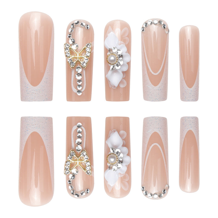 Decorative Floral and Gem-Embellished Press-On Nails Bowlift