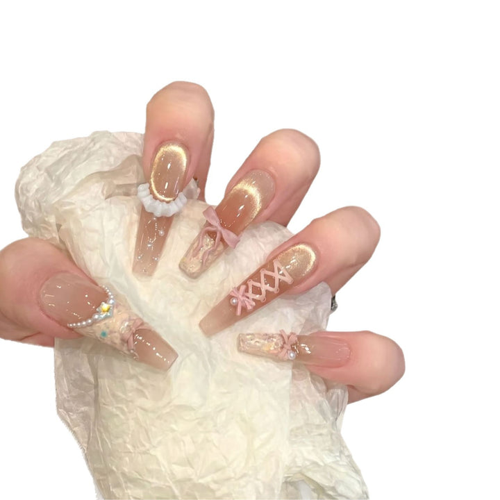 Artistic Press-On Nail Art Set with Unique Decorative Elements Bowlift