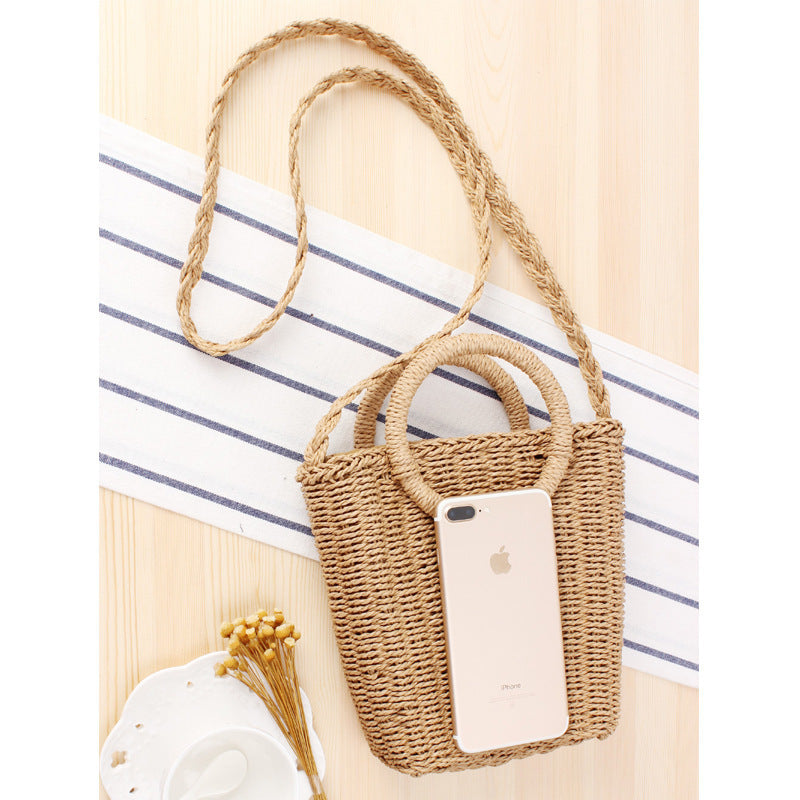 Handbag Made of Braided Natural Material with Round Handle Bowlift