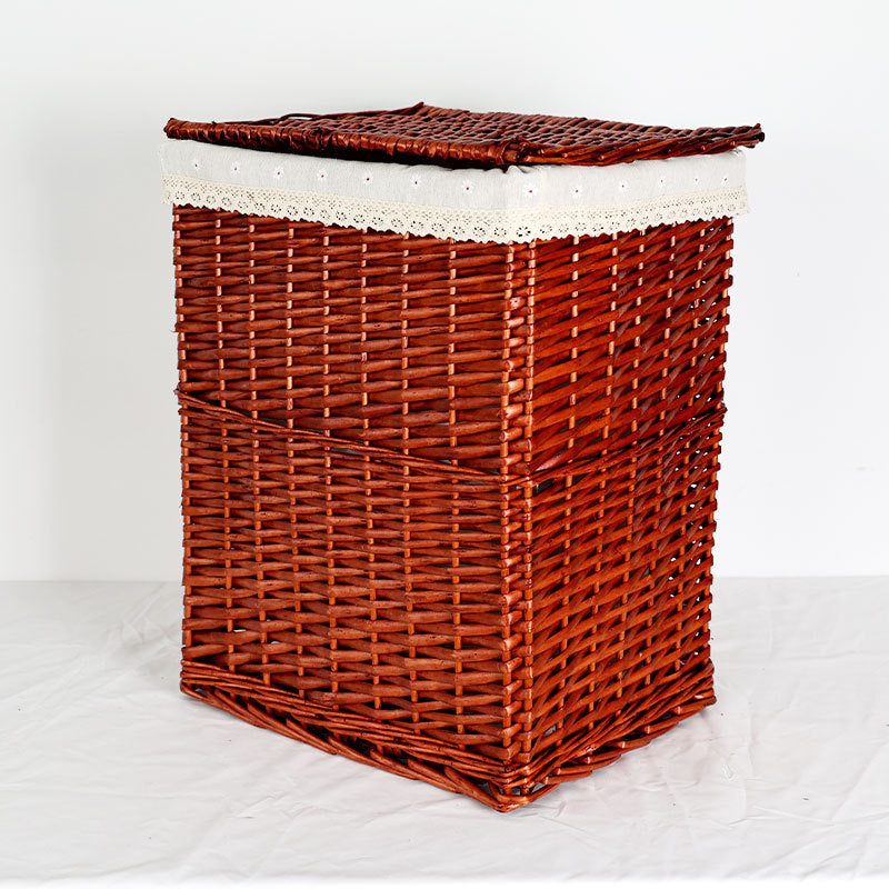 Ladies laundry basket with checked fabric cover and elegant lace trim Bowlift