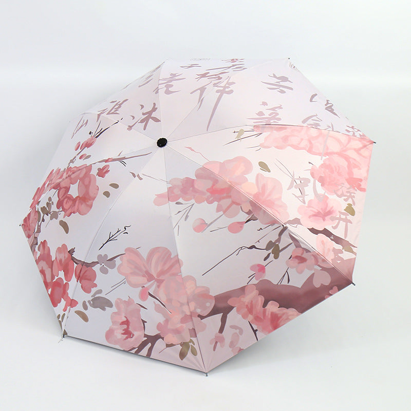 Women's Folding Umbrella with Artistic Bamboo Design Bowlift