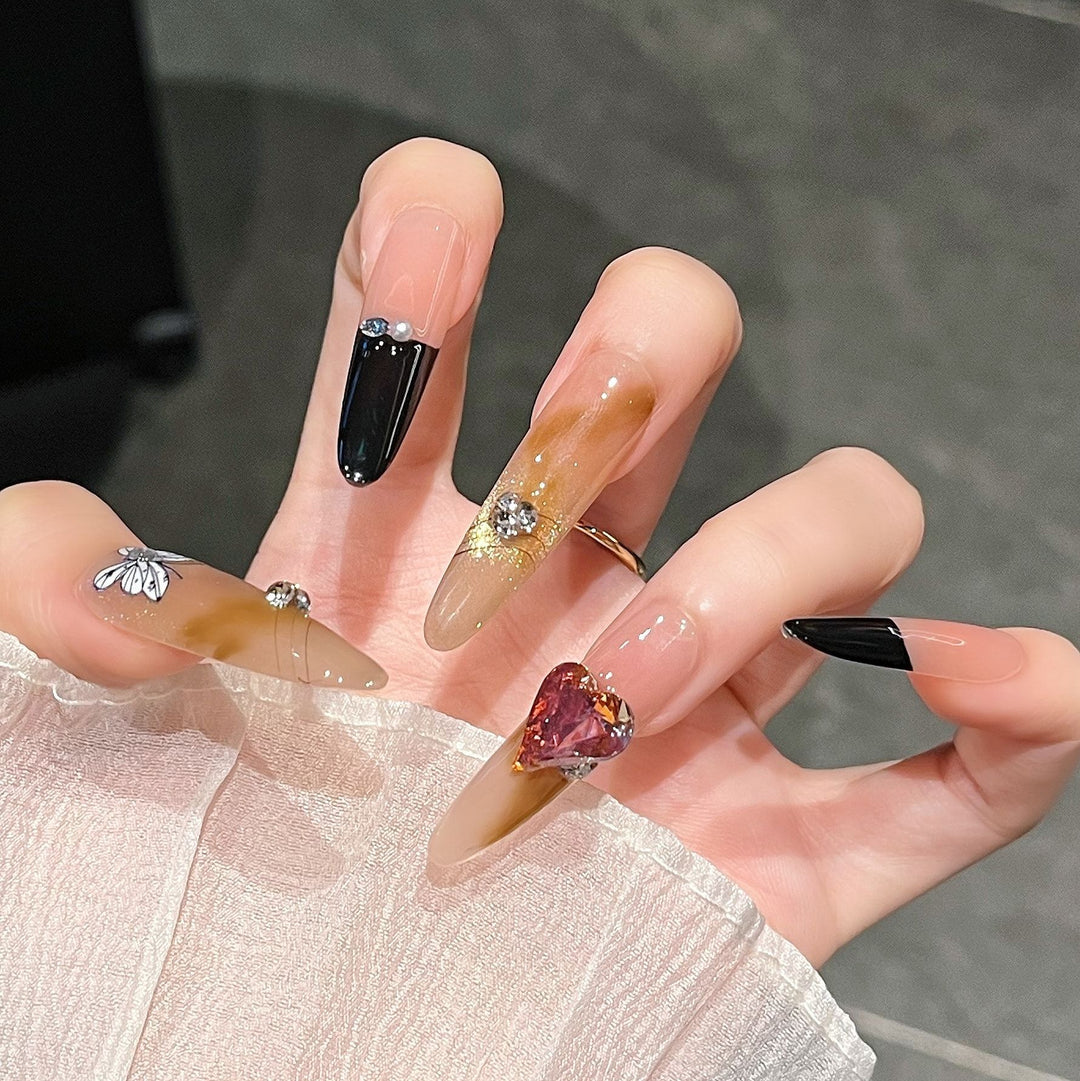 Artistic 3D Butterfly and Gem Nail Extensions Bowlift
