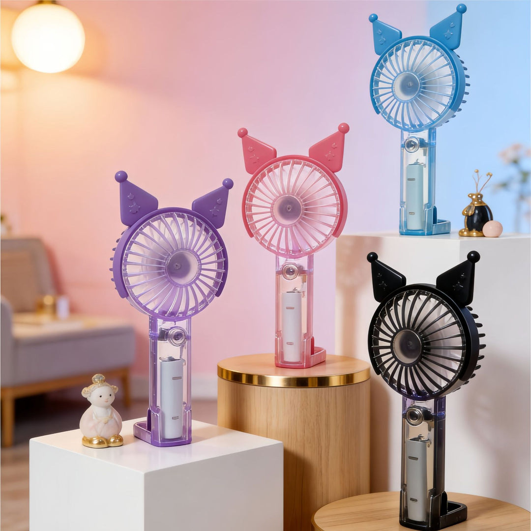 Women's Portable Handheld Fan with LED Lighting and Spray Function Bowlift