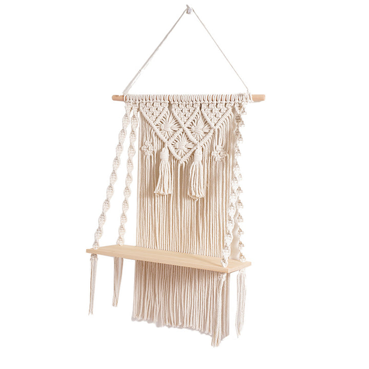 Macrame Wall Hanging Shelf with Decorative Accents Bowlift