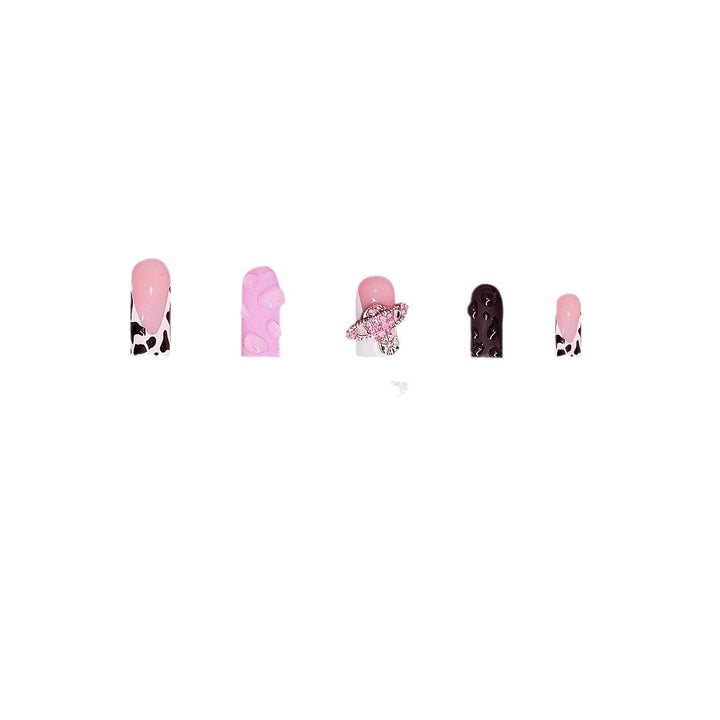 Decorative 3D Press-On Nail Art with Gemstone Accents Bowlift