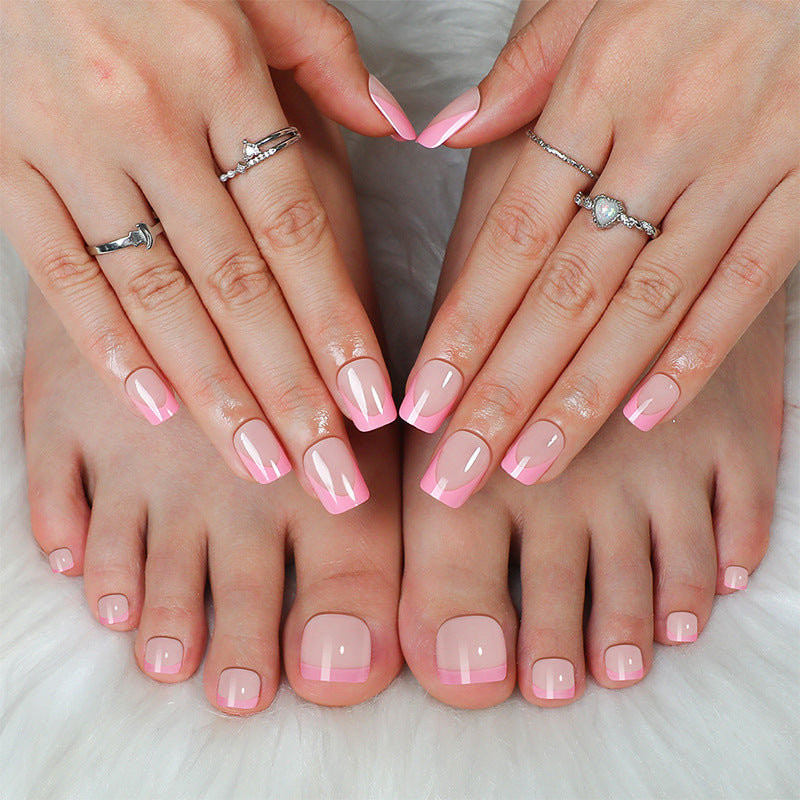 Premium French Tip Press-On Nails Set with Elegant Gradient Design Bowlift