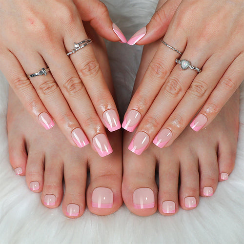 Premium French Tip Press-On Nails Set with Elegant Gradient Design Bowlift