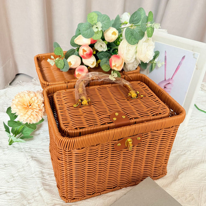 Women's Handwoven Rattan Storage Basket with Belly Pocket Bowlift