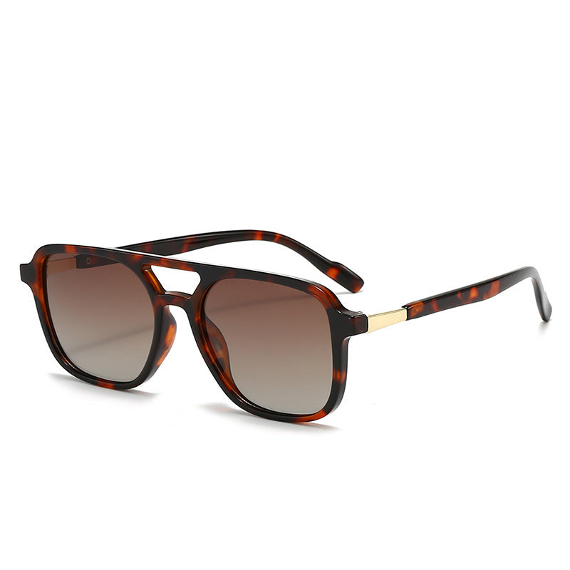 Square Aviator Sunglasses with Cutout Double Bridge and Polarized Gradient Lenses Bowlift