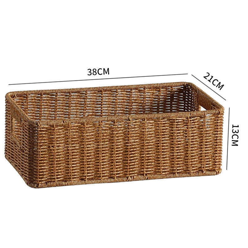 Handwoven Rectangular Storage Basket with Cut-Out Handles Bowlift