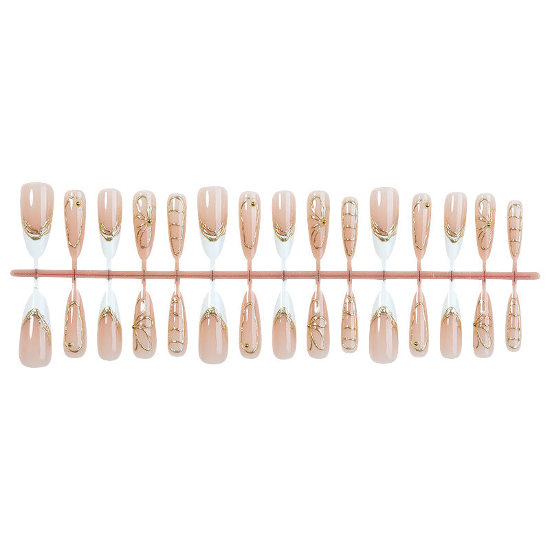 Artificial nail set with elegant floral golden accent Bowlift