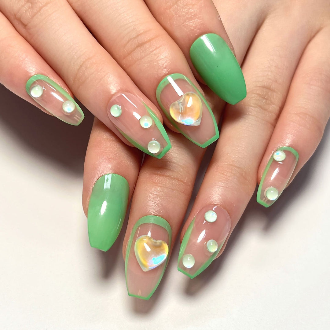 Creative Nail Art with Glitter and Heart Decorations Bowlift