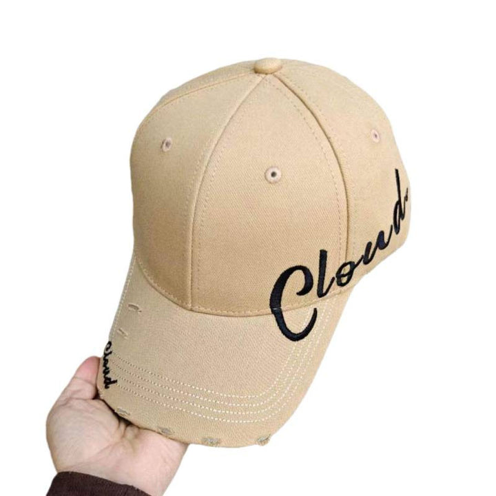 Women's Distressed Cotton Baseball Cap with Scripted Design Bowlift